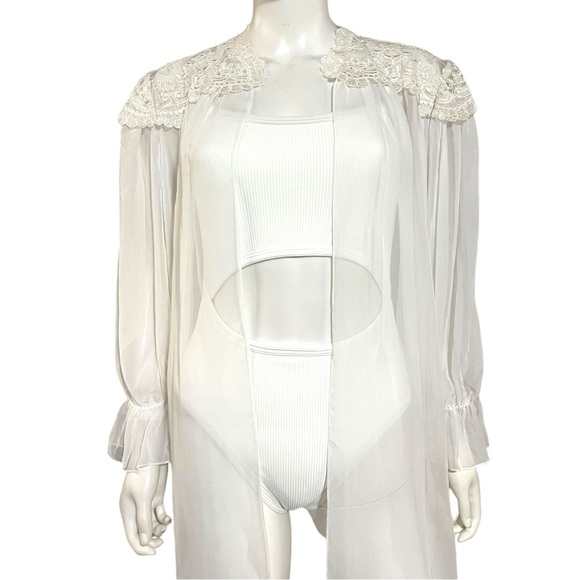 Fantasies By Morgan Taylor Intimate Sheer Robe in White, M - Picture 7 of 12